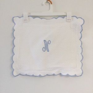 Pottery Barn Kids “N” Pillow Case Blue Trim White